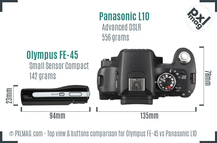 Olympus FE-45 vs Panasonic L10 top view buttons comparison