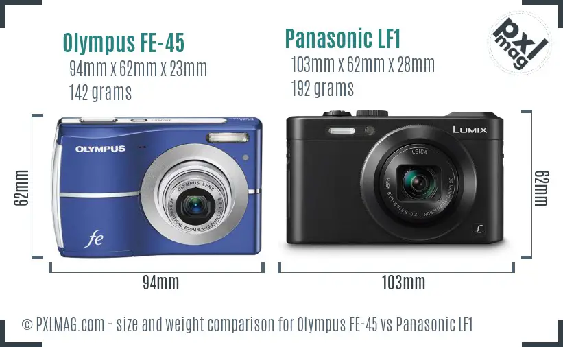 Olympus FE-45 vs Panasonic LF1 size comparison