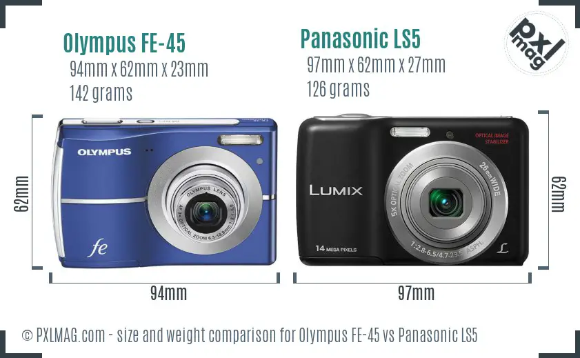 Olympus FE-45 vs Panasonic LS5 size comparison