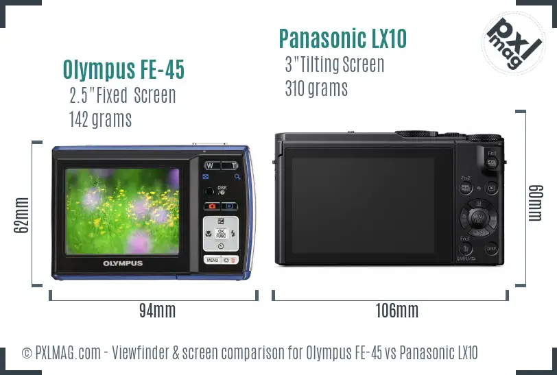 Olympus FE-45 vs Panasonic LX10 Screen and Viewfinder comparison