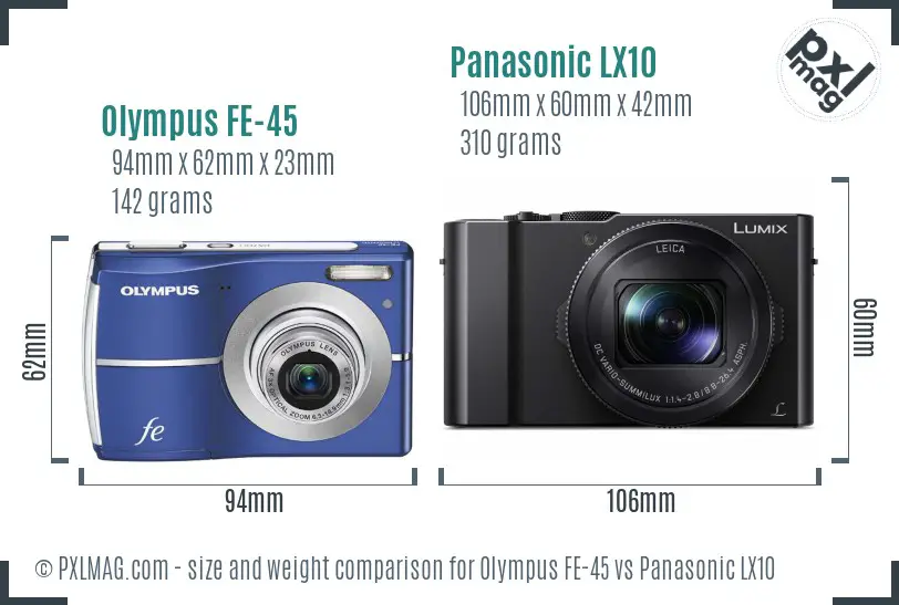 Olympus FE-45 vs Panasonic LX10 size comparison