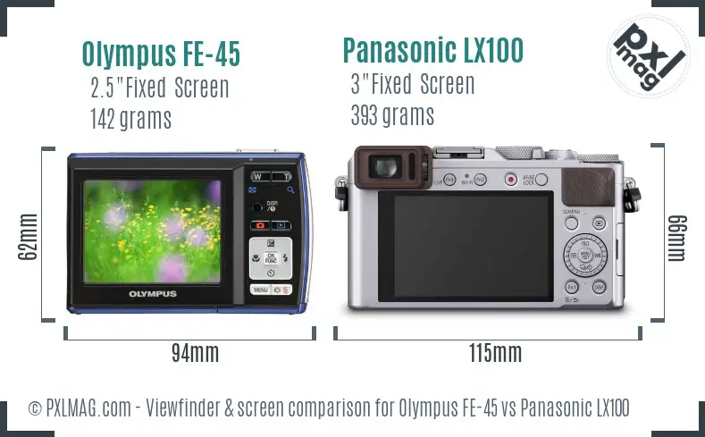 Olympus FE-45 vs Panasonic LX100 Screen and Viewfinder comparison Olympus FE-45 vs Panasonic LX100 Screen and Viewfinder comparison