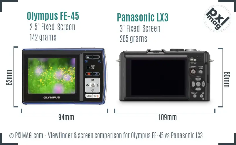 Olympus FE-45 vs Panasonic LX3 Screen and Viewfinder comparison Olympus FE-45 vs Panasonic LX3 Screen and Viewfinder comparison