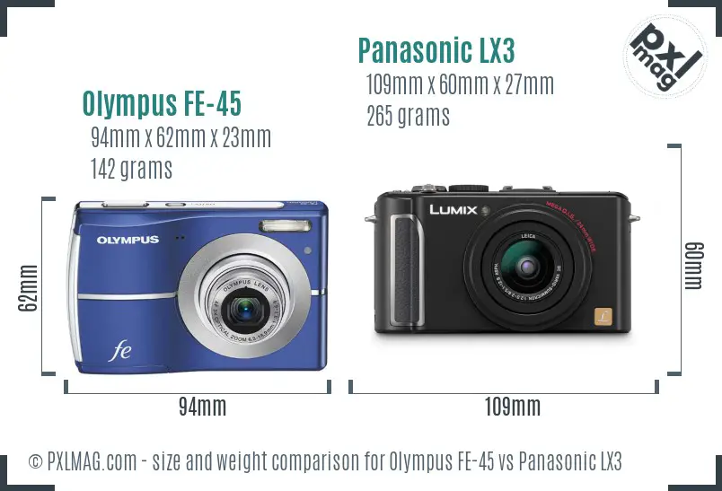 Olympus FE-45 vs Panasonic LX3 size comparison Olympus FE-45 vs Panasonic LX3 size comparison
