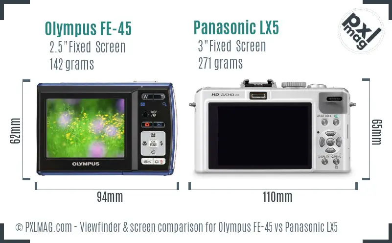 Olympus FE-45 vs Panasonic LX5 Screen and Viewfinder comparison