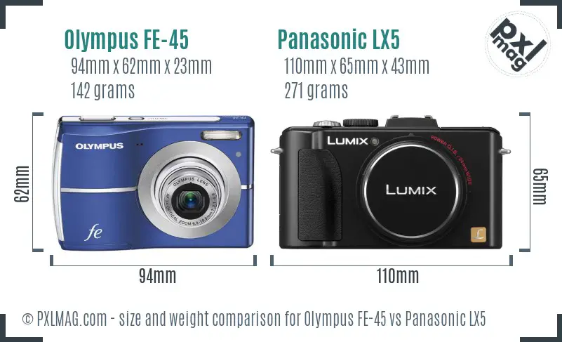 Olympus FE-45 vs Panasonic LX5 size comparison