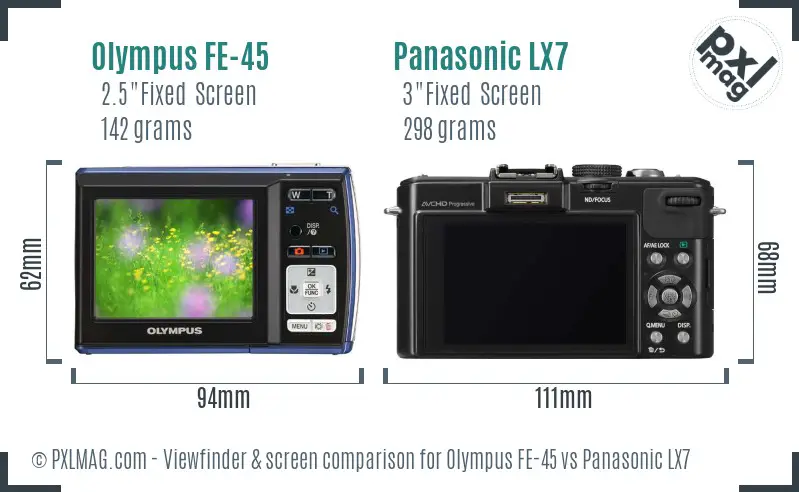 Olympus FE-45 vs Panasonic LX7 Screen and Viewfinder comparison