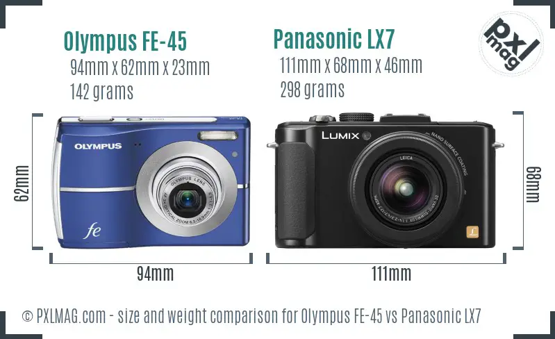 Olympus FE-45 vs Panasonic LX7 size comparison