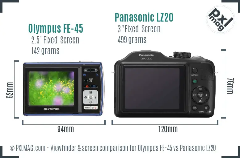 Olympus FE-45 vs Panasonic LZ20 Screen and Viewfinder comparison