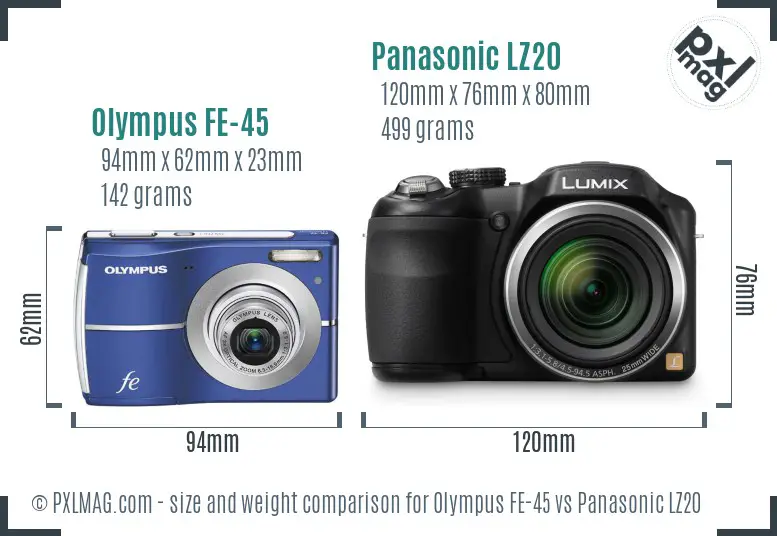 Olympus FE-45 vs Panasonic LZ20 size comparison