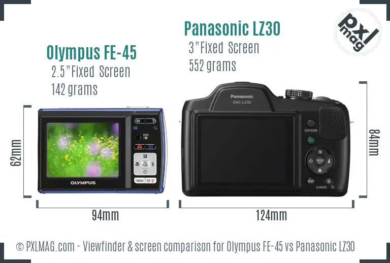 Olympus FE-45 vs Panasonic LZ30 Screen and Viewfinder comparison