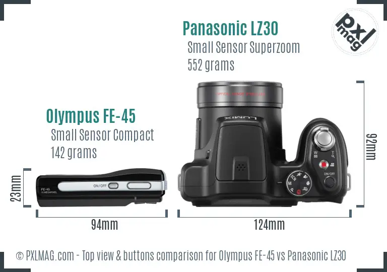 Olympus FE-45 vs Panasonic LZ30 top view buttons comparison