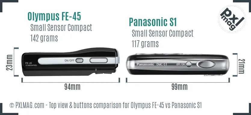 Olympus FE-45 vs Panasonic S1 top view buttons comparison