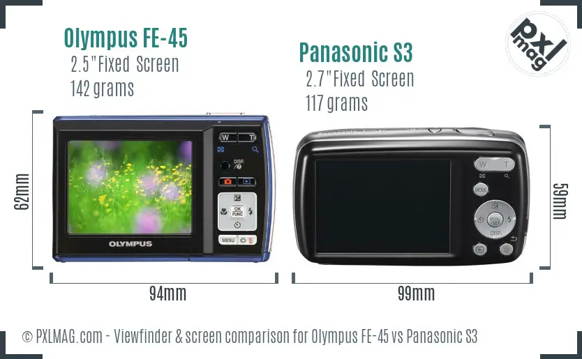 Olympus FE-45 vs Panasonic S3 Screen and Viewfinder comparison