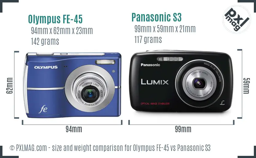 Olympus FE-45 vs Panasonic S3 size comparison
