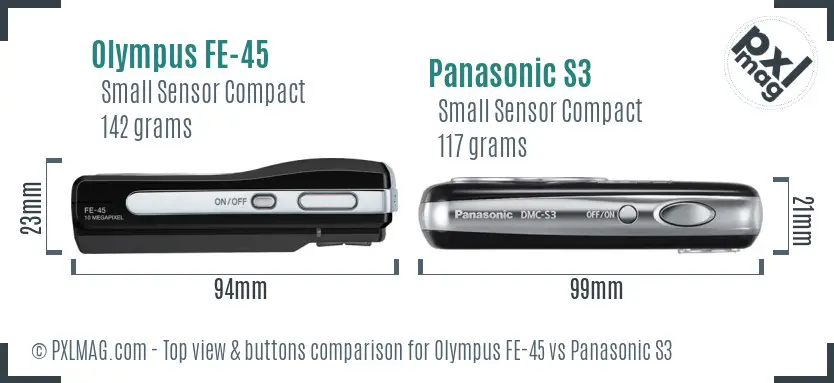 Olympus FE-45 vs Panasonic S3 top view buttons comparison