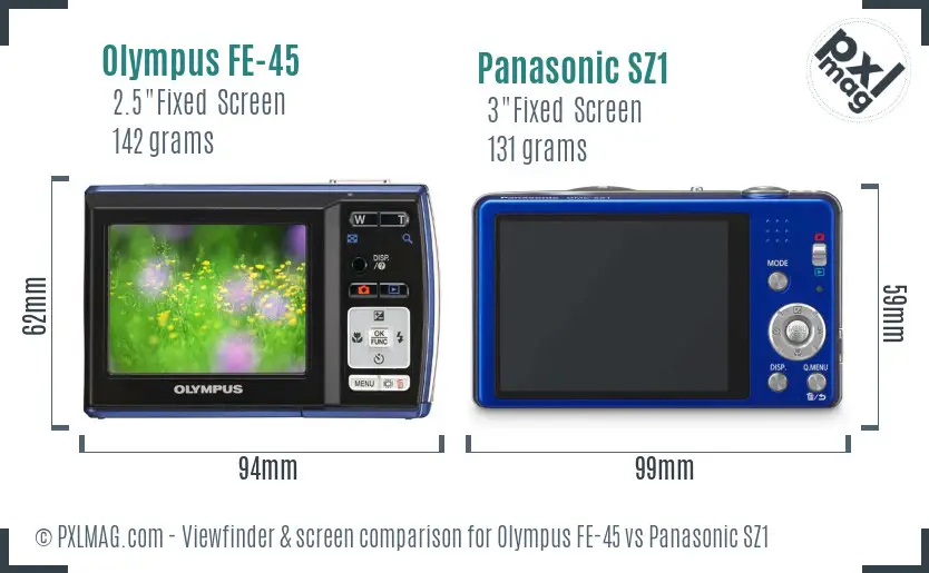 Olympus FE-45 vs Panasonic SZ1 Screen and Viewfinder comparison