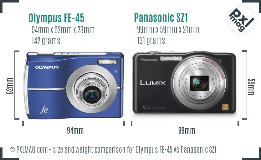 Olympus FE-45 vs Panasonic SZ1 size comparison