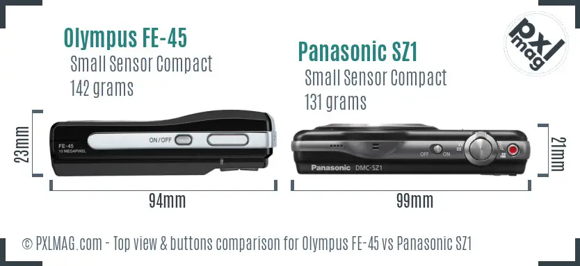 Olympus FE-45 vs Panasonic SZ1 top view buttons comparison