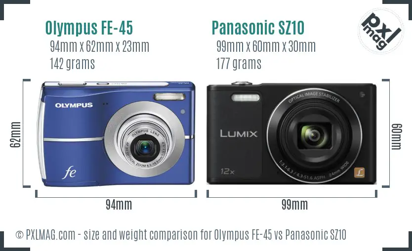 Olympus FE-45 vs Panasonic SZ10 size comparison
