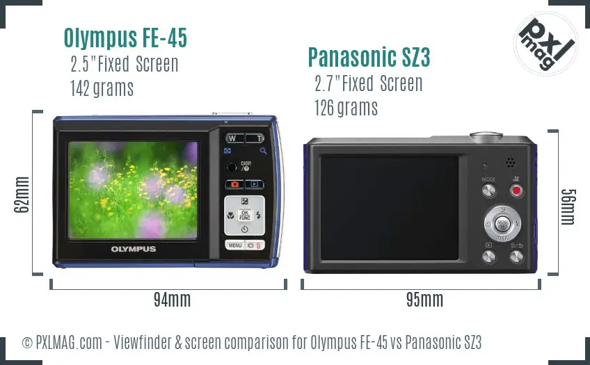 Olympus FE-45 vs Panasonic SZ3 Screen and Viewfinder comparison