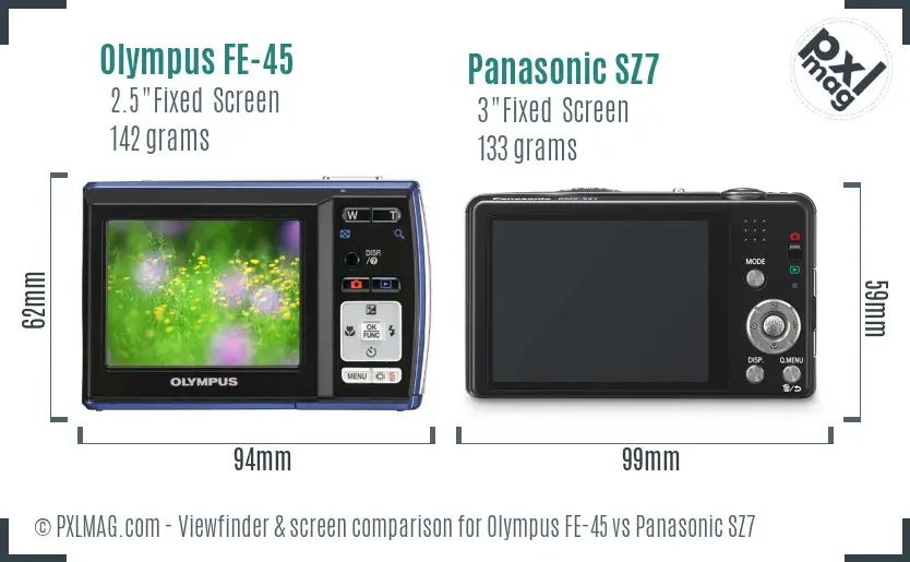 Olympus FE-45 vs Panasonic SZ7 Screen and Viewfinder comparison