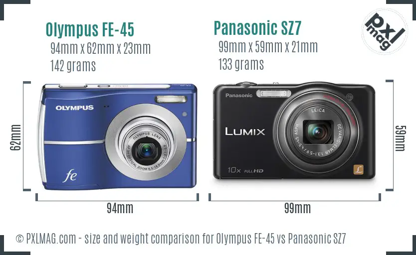 Olympus FE-45 vs Panasonic SZ7 size comparison