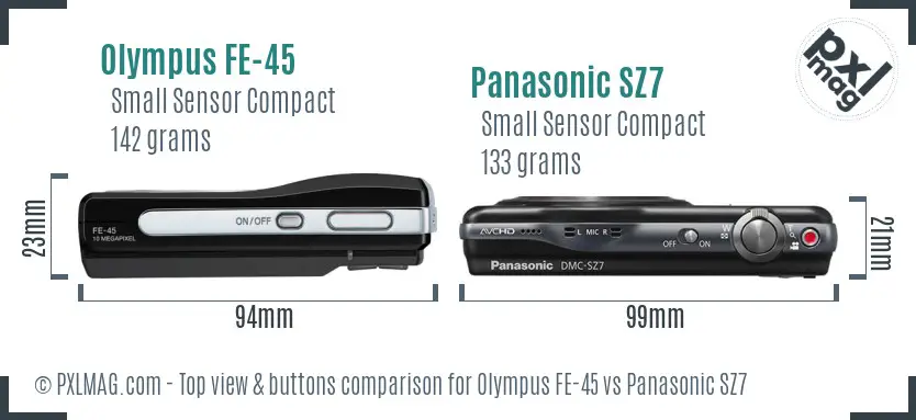 Olympus FE-45 vs Panasonic SZ7 top view buttons comparison