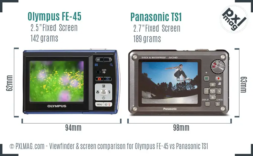 Olympus FE-45 vs Panasonic TS1 Screen and Viewfinder comparison