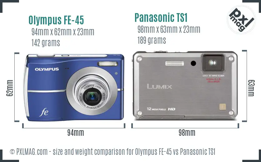 Olympus FE-45 vs Panasonic TS1 size comparison