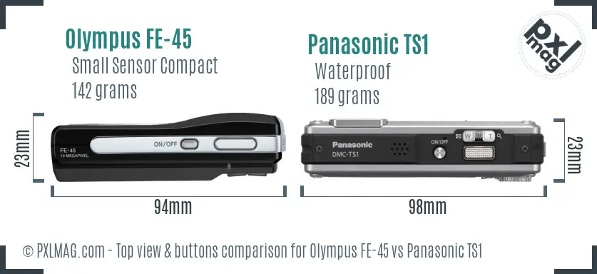 Olympus FE-45 vs Panasonic TS1 top view buttons comparison