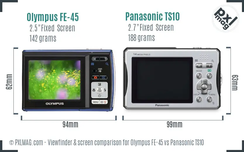 Olympus FE-45 vs Panasonic TS10 Screen and Viewfinder comparison