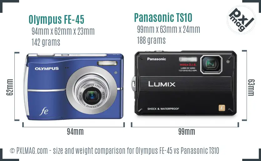 Olympus FE-45 vs Panasonic TS10 size comparison