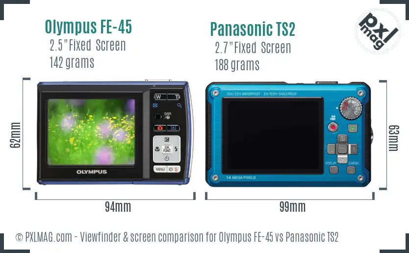 Olympus FE-45 vs Panasonic TS2 Screen and Viewfinder comparison