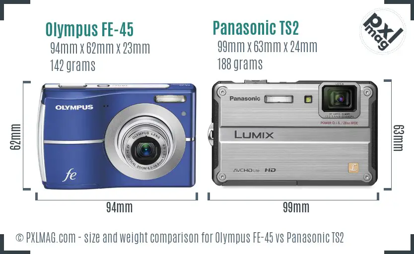 Olympus FE-45 vs Panasonic TS2 size comparison