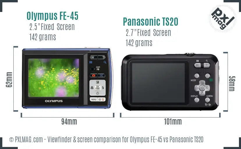 Olympus FE-45 vs Panasonic TS20 Screen and Viewfinder comparison