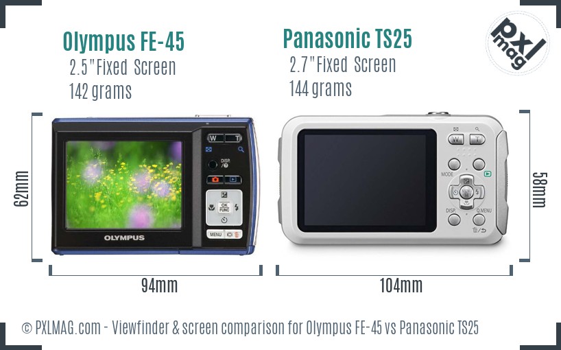 Olympus FE-45 vs Panasonic TS25 Screen and Viewfinder comparison