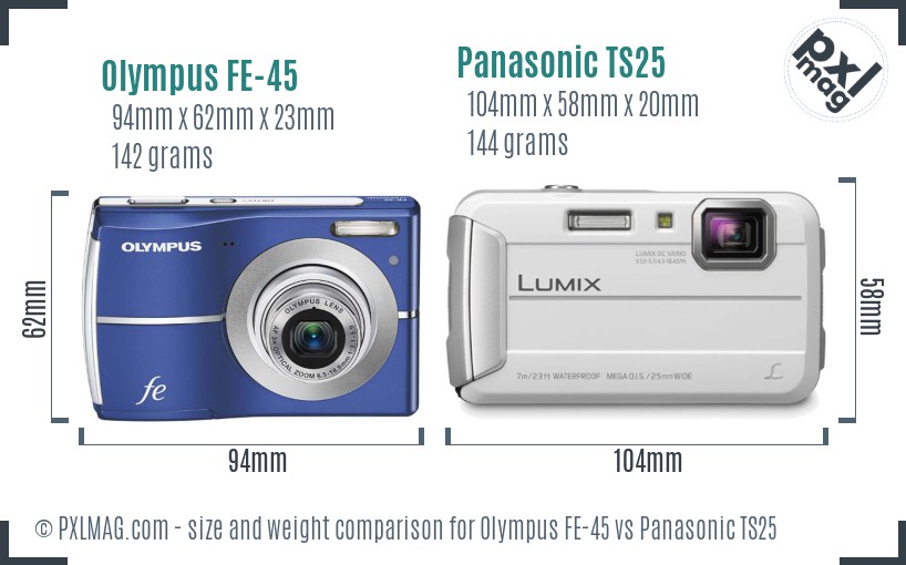 Olympus FE-45 vs Panasonic TS25 size comparison