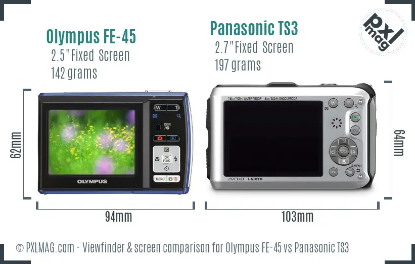 Olympus FE-45 vs Panasonic TS3 Screen and Viewfinder comparison Olympus FE-45 vs Panasonic TS3 Screen and Viewfinder comparison