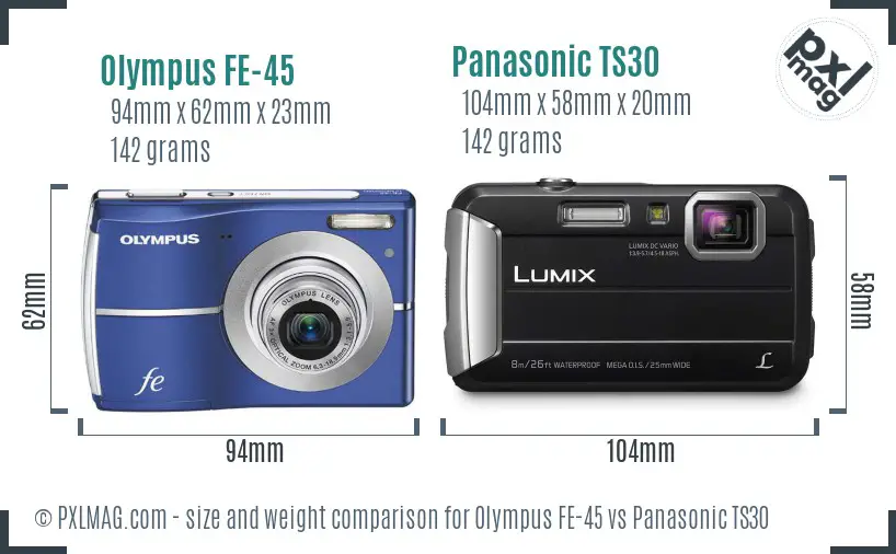 Olympus FE-45 vs Panasonic TS30 size comparison