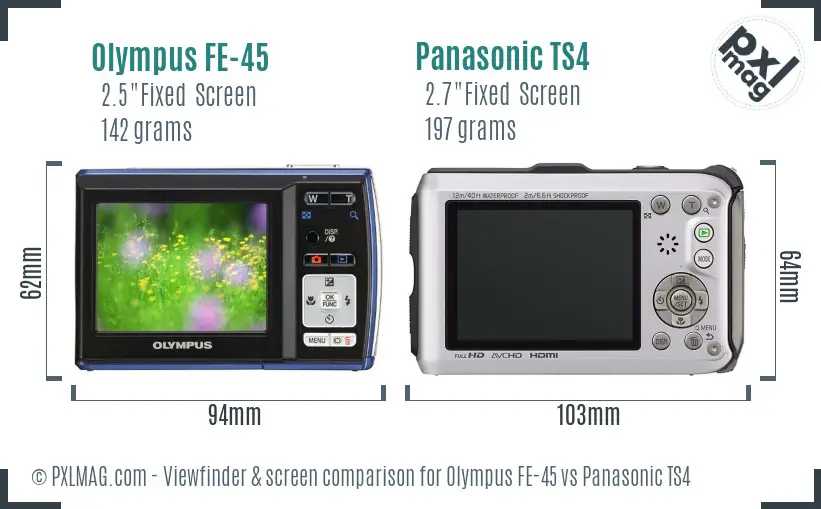 Olympus FE-45 vs Panasonic TS4 Screen and Viewfinder comparison
