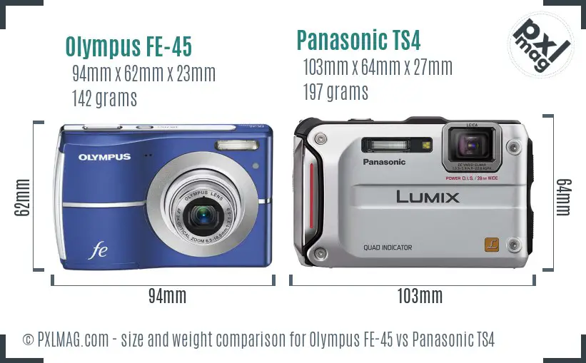Olympus FE-45 vs Panasonic TS4 size comparison
