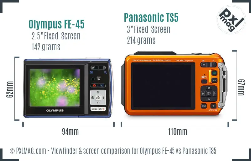 Olympus FE-45 vs Panasonic TS5 Screen and Viewfinder comparison