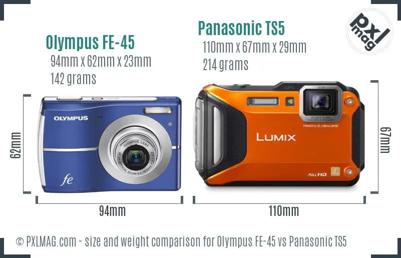 Olympus FE-45 vs Panasonic TS5 size comparison
