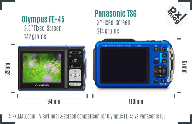 Olympus FE-45 vs Panasonic TS6 Screen and Viewfinder comparison