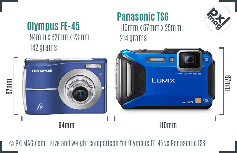 Olympus FE-45 vs Panasonic TS6 size comparison