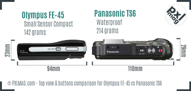 Olympus FE-45 vs Panasonic TS6 top view buttons comparison