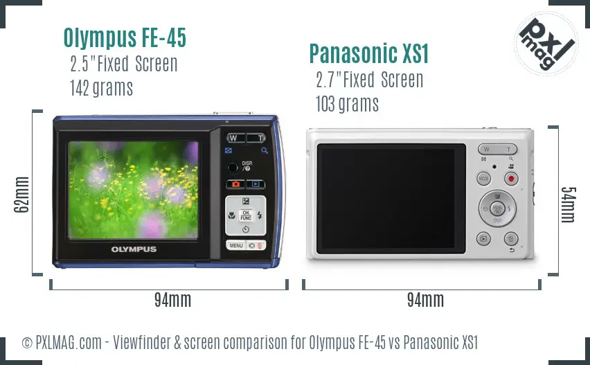 Olympus FE-45 vs Panasonic XS1 Screen and Viewfinder comparison