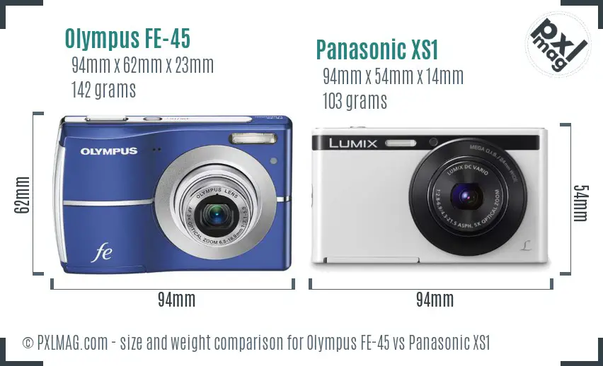 Olympus FE-45 vs Panasonic XS1 size comparison