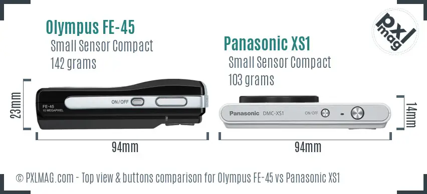Olympus FE-45 vs Panasonic XS1 top view buttons comparison